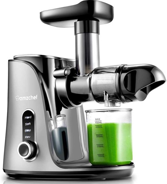 Amzchef GM3001 Masticating Juicer 500ml 2 Speeds for Soft/Hard Mode 60db Quiet Operation LED Display Anti-Oxidation Slow Juicer