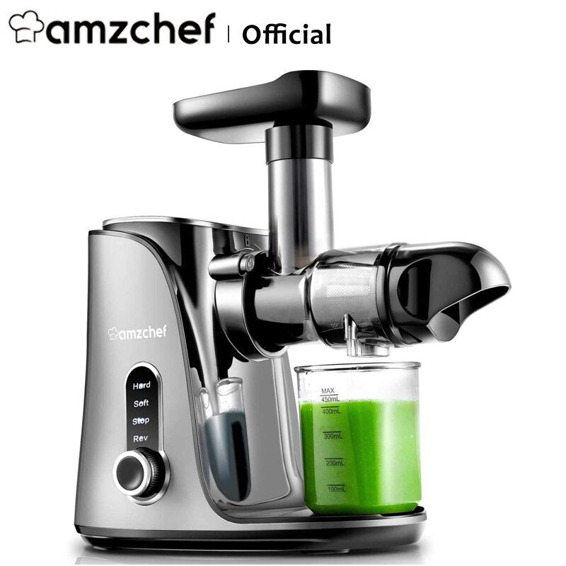 Amzchef GM3001 Masticating Juicer 500ml 2 Speeds for Soft/Hard Mode 60db Quiet Operation LED Display Anti-Oxidation Slow Juicer