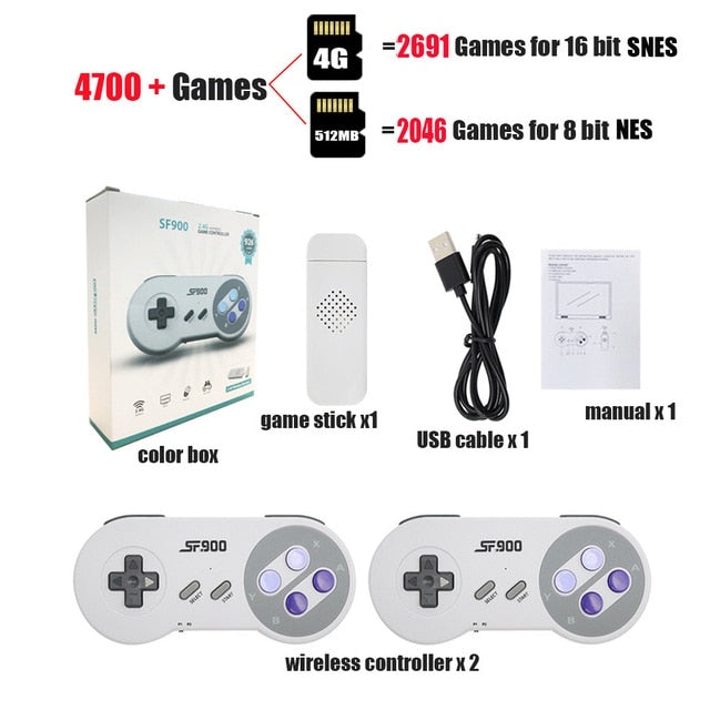 SF900 Retro Game Console HD Video Game Stick With 1500 Games for SNES Wireless Controller 16 Bit Consolas De Videojuegos for NES