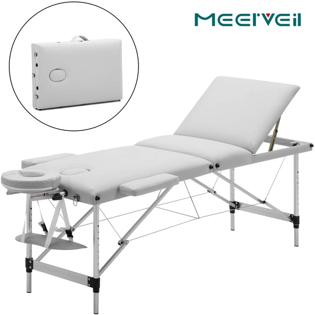 Meerveil Portable Massage Table Folding Therapy Bed Lightweight Massage Table 3/2 Zones with Height-Adjustable Aluminium Feet