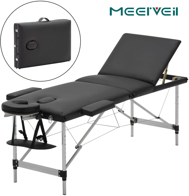 Meerveil Portable Massage Table Folding Therapy Bed Lightweight Massage Table 3/2 Zones with Height-Adjustable Aluminium Feet