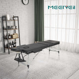 Meerveil Portable Massage Table Folding Therapy Bed Lightweight Massage Table 3/2 Zones with Height-Adjustable Aluminium Feet